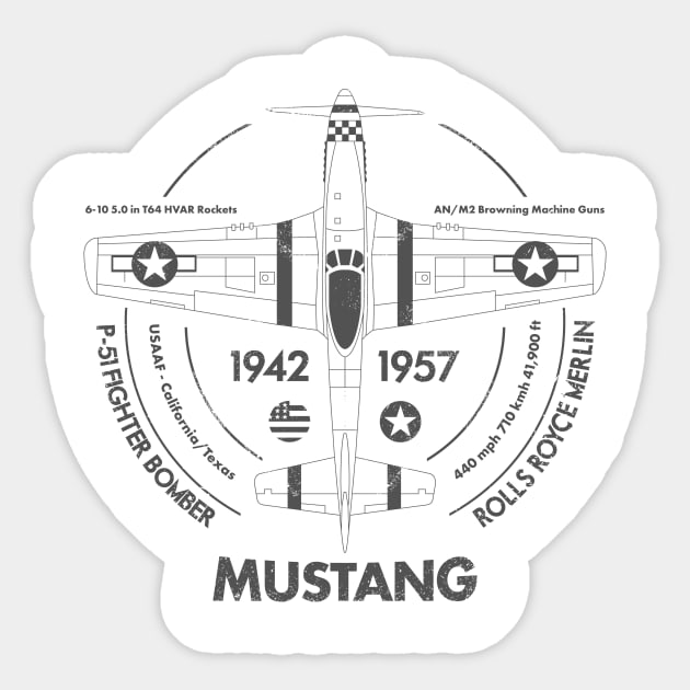 Vintage P51 Mustang USAAF WW2 Fighter Plane Sticker by SilverfireDesign